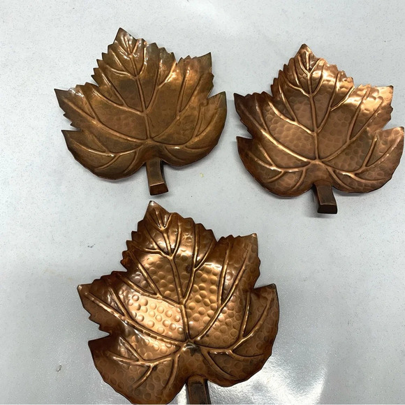 White Barn Candle Maple Leaf Copper Trinket Dish  Holder Lot/3 Decor Made India - Picture 1 of 8